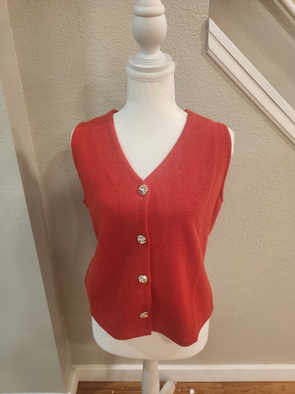 Rachel Zoe Sleeveless Button-Front V-Neck Top - Coral Red